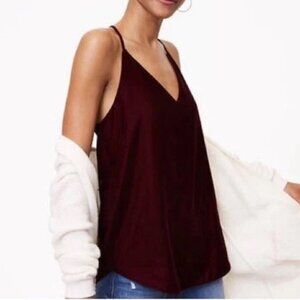 LOFT Women's Velvet Strappy Cami Tank Top Size XS Layering Burgundy Fairy Goth